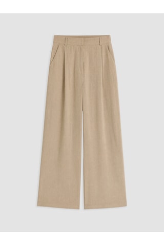 Lcw Comfort Bej Geniş Paça Pileli Kadın Kumaş Pantolon