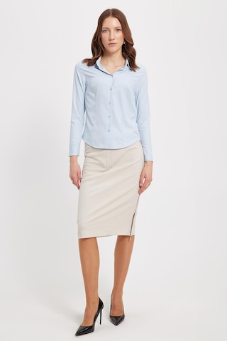 Tudors Kadın Slim Fit Dar Kesim Klasik Yaka Uzun Kollu Mavi Gömlek-42292 Mavi
