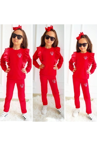 Boutiguestyles Kız Çocuk Deri Fırfır Detay Alt Üst Takım (509894207)