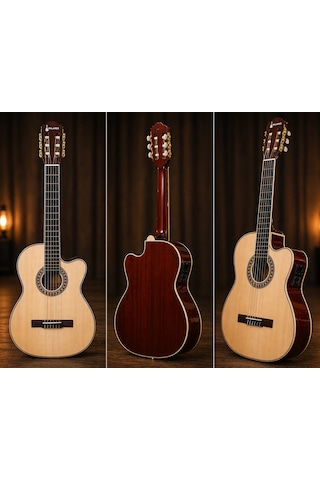 Qcg2303n Elektro Klasik Gitar 39 4 Bant Ekolayzırlı, Gül Ağacı Klavye Full Set: Askı, Tel, Pena, Capo, Tuner, Temizleme Bezi Hediye Natürel