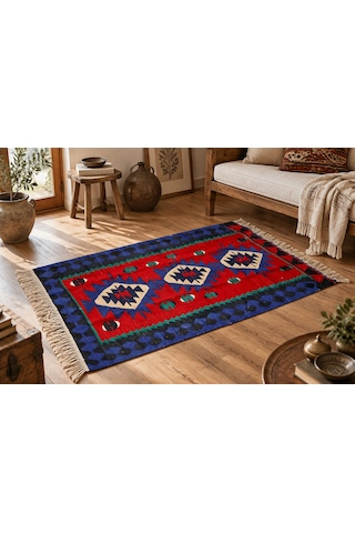 Antika Kafkas Esintili El Dokuma Yün Kilim 80x140 Cm Çok Renkli