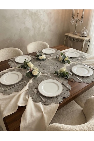5 Li Set Gümüş Rengi Simli Masa Runner
