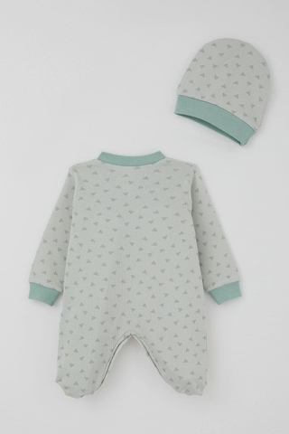 Breeze Erkek Bebek Patikli Tulum Mini Üçgenler Desenli 0-6 Ay, Su Yeşili Su Yeşili