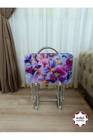 Evko Mobilya Çanta Zigon Sehpa, 4'lü Sehpa, Zigon Sehpa, Servis Sehpası, Camlı Sehpa, Katlanır Sehpa Menekşeee Mor
