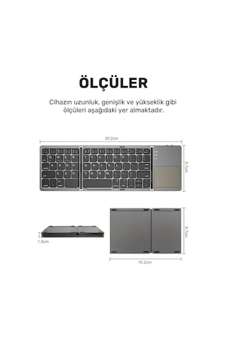 Plentiful Katlanabilir Bluetooth Type-c Klavye Türkçe Q Android / Apple Uyumlu iOS Siyah