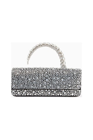 L'alingi Malika Crystal Saten Clutch Çanta, Gümüş, Kristal Üst Saplı