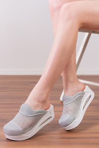 Blum Sabo Terlik Fileli Özel Tasarım Halluks Valgus Kemik Çıkıntısı Kadın Havalı Taban Tam Ortopedik Anatomik Terlik Evde,işte,sokakta,gezmede Gümüş