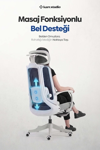 Yatomi Masajlı Ergonomik Çalışma Sandalyesi - Gri