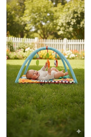 Jungle Play Halısı Bebek Aktivite Halısı Oyuncaklı Oyun Halısı Minderi Mavi