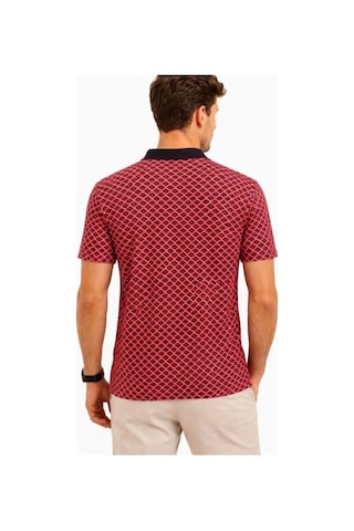Defymoda Erkek Pike Kumaş Polo Yaka Desenli Tişört Kısa Kol Yazlık T-shirt - Kırmızı