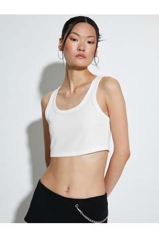 Koton Crop Atlet Kalın Askılı U Yaka Fitilli Beyaz 4sak10007ek 4SAK10007EK000