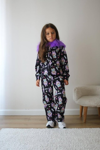 Kız Çocuk Peluş Kapüşonlu Alt Üst Sportif Eşofman Takımı Fermuar Kapamalı Mor