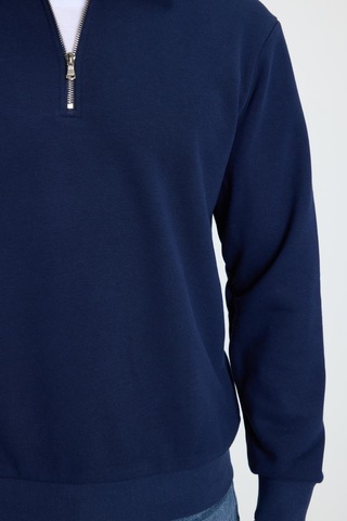 Tudors Erkek Relax Fit Rahat Kesim Pamuklu 3 İplik Fermuarlı Polo Yaka Lacivert Sweatshirt-41820 Lacivert