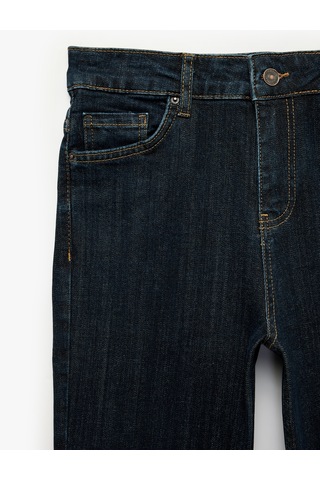 Koton Pamuklu Dar Kesim Düğmeli Cepli İspanyol Paça Denim Pantolon - Flare Jeans Koyu İndigo 7sal40024md