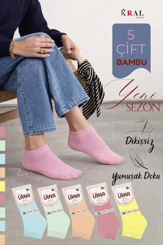 Kral Socks Kadın Bambu Patik 5 Adet Dikişsiz Görünmez Parfümlü Çorap Asorti