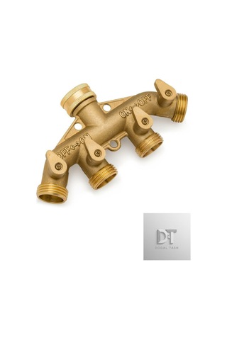 Pirinç Bahçe Hortumu Ayırıcı 4 Yol , Prinç Hortum Bağlantısı 3/4", Hortum Tıkaç Adaptörü 4 Vana Ve 4 Ekstra Lastik Pul