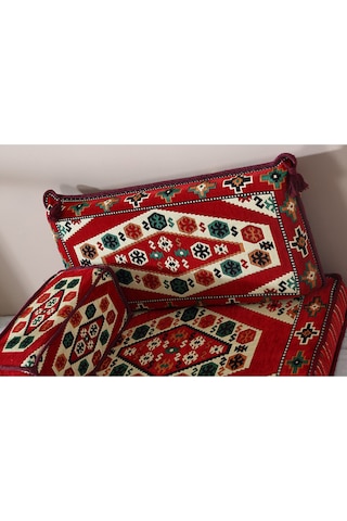 Şark Köşesi Takımı , 95 cm Yer Minderi Takımı (Sünger Dahil) Yörük Kırmızı Modeli (3 Parça)