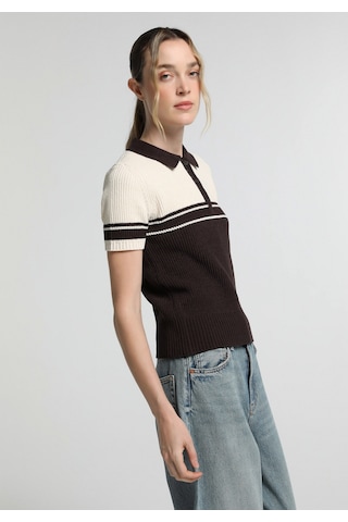 Colin's Colins Slim Fit Polo Yaka Çizgili Kadın Kahverengi Kısa Kol Kazak Cl1081963 Q1.v1 Brw