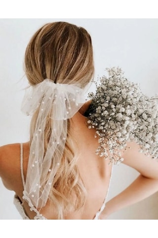 Kırık Beyaz Incili Ve Taraklı Gelin Aksesuarı Nikah Kebi