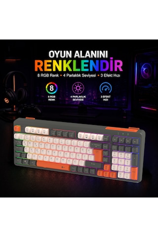 Lecoo GK104 3 Modlu Kablosuz RGB 104 Tuş Membran Türkçe Q Gaming Oyuncu Klavyesi