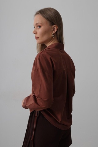 Yanları Bağlamalı Basic Gömlek - Koyu Kahve Kahve