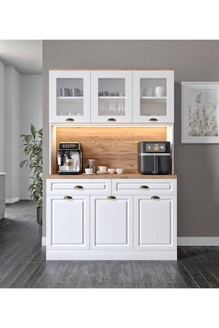 Gözde Kahve Köşesi - 140 Cm Mdf Mutfak Dolabı - Led Aydınlatmalı