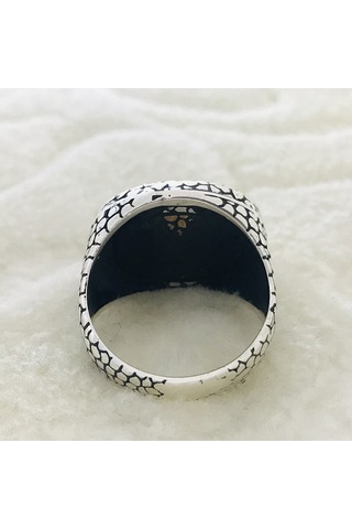 Üç Hilal Işlemeli 925 Ayar Gümüş Erkek Yüzük