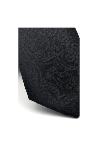 Gaffy Şal Desenli Siyah Dokuma Kumaş Mendilli Slim Fit Kravat // Sdk-2506-1 Siyah