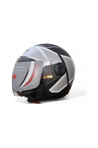 Ncr Kask Çenesiz 230 Ece 22/06 Belgeli Grafik Siyah Gri