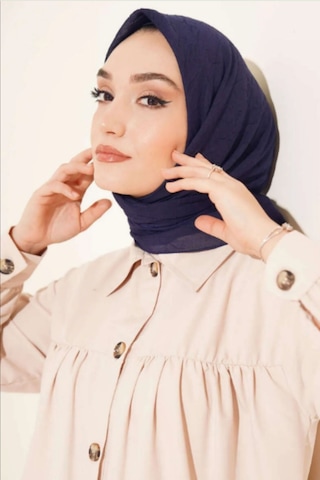 Melodi Scarf Kadın Tesettür Pratik Bambu Kraş Eşarp Lacivert Lacivert