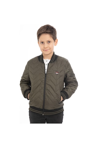 Erkek Çocuk Kolej Yaka İçi Astarlı Su Ve Rüzgar Geçirmez Fermuarlı Cep Mont Ceket Haki