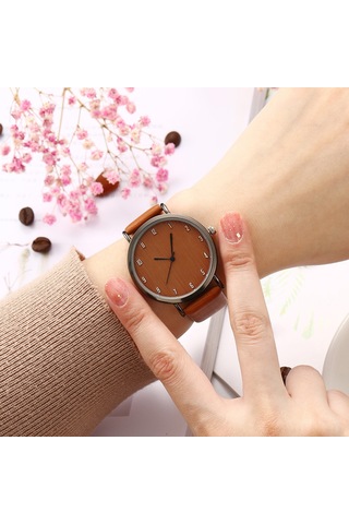 Padalink Kadınlar İçin Basit Dijital Kadranlı Kayaç Tasarımlı Deri Bantlı Kesin Zaman Tutucu Kuvars Kol Saati Kahverengi Diğer