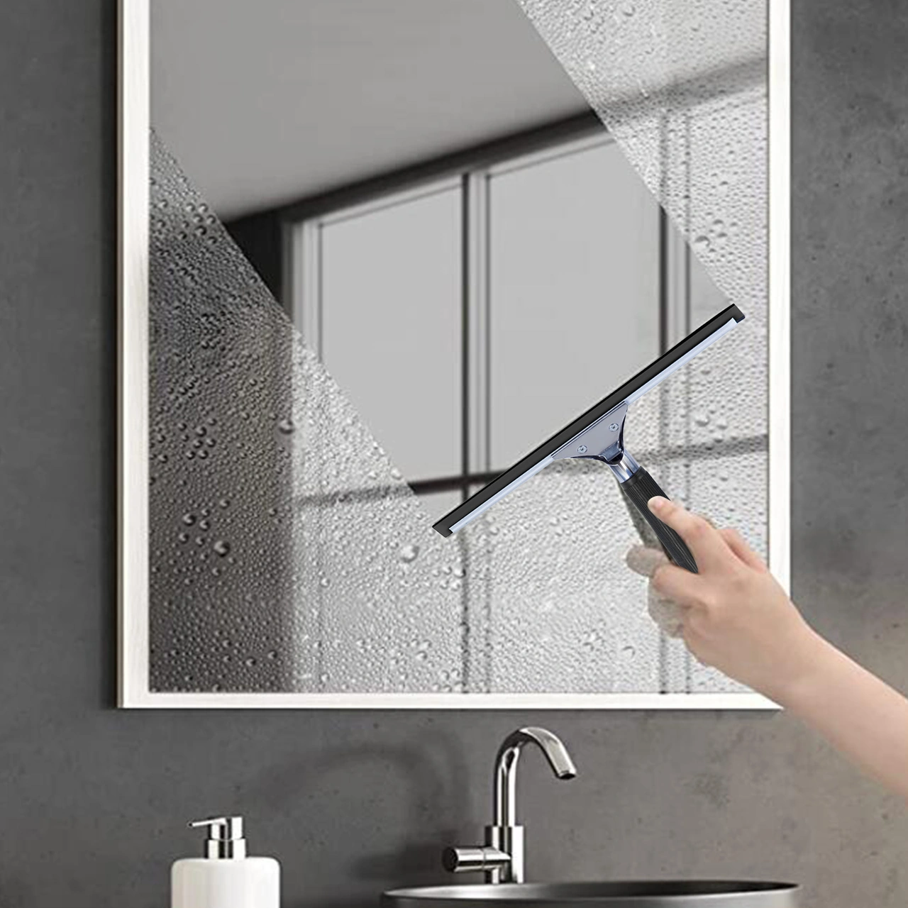 Yunboo Stainless Steel Cam Sılama Silicone Bladesli, Yüksek Yere Ulaşabilen, Pencereler Ve Duş Kapıları İçin Dayanıklı Cam Temizleyici Diğer