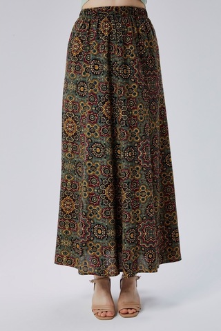 Bw Best Woman Viskon Kumaş 8 Parça Uzun Kadın Etek- Yeşil Desenli Çok Renkli