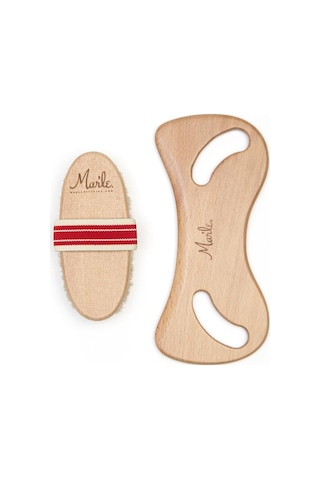 Mar'le Doğal At Kılı Selülit Fırçası + Ahşap Selülit Masaj Aleti