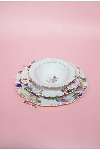 Rose Deluxe New Bone 24 Parça Yemek Takımı Sofra Sunum Seti Beyaz - Pembe