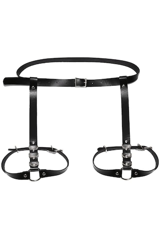 Dolıty Bayan Pu Deri Vücut Demeti Kemer Ayarlanabilir Punk Bel Siyah