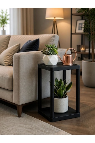 Sakura 2 Katlı Çiçeklik Saksılık Siyah