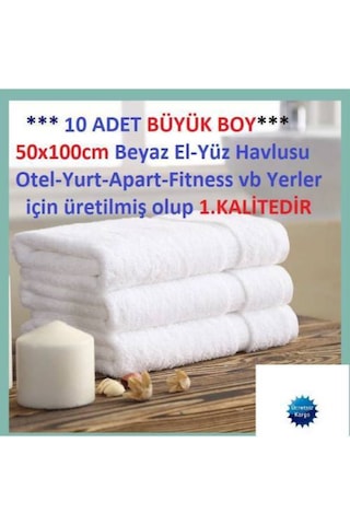 10 Adet Otel Havlusu 50 x 90Cm %100 Pamuklu Beyaz El Havlusu !