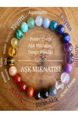 Aşk Mıknatısı Bileklik Yeşim, Lapis, Ametist, Akik, Pembe Kuvars, Kaplangözü, Kehribar, Sitrin Çok Renkli