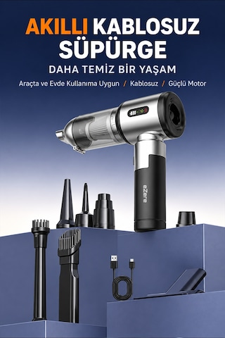 Ezere Duoforcevac 22000pa Güçlü Portatif Taşınabilir Vakumlu Kablosuz Üflemeli Mini Araç Süpürgesi