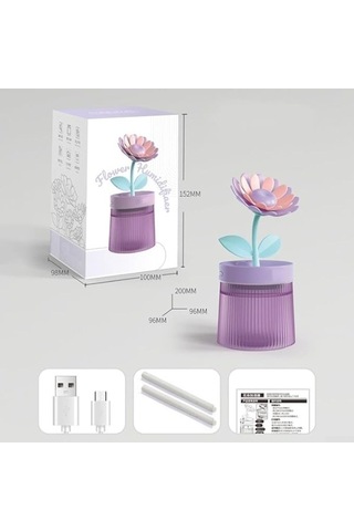Usb Led Nemlendirici Çiçek Hava Nemlendirici Gece Lambası Çalışma Alanı Renkli Tasarım