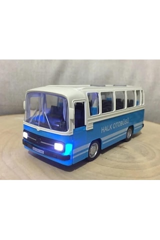 Oyuncak Işıklı Sesli 1/36 Çek Bırak Mavi Halk Otobüsü