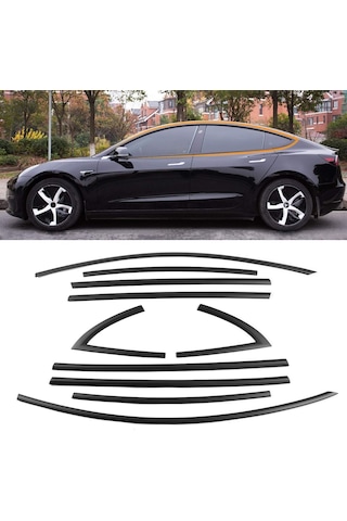 Autogp Tesla Model Y Cam Çerçevesi Kenar Çıtası Pianoblack Tamtur 10 Parça 2020 / 2024
