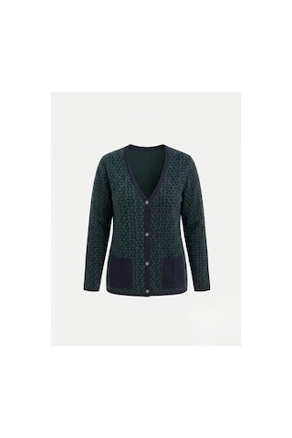 Onno Style Women Çelik Örgü Klasik Leopar Desen Triko Ceket Lacivert - Yeşil