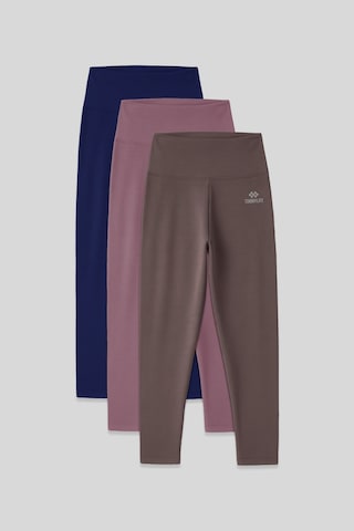 Tommylife Slim Fit 3lü Paket İndigo-gül Kurusu-kahverengi Kadın Kapri Tayt - 93097 Mavi - Mor