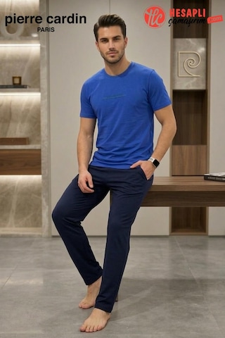 Pierre Cardin Paris Premium Erkek %100 Pamuklu Rahat Kalıp Cepli Kısa Kollu Pijama Takım Saks
