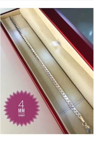 Erkek Gümüş Bileklik - 4mm Ezme Gurmet Italy Işıklı Kutuda