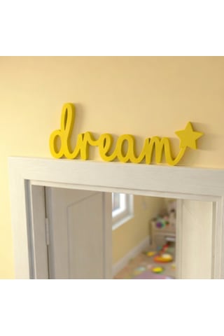 Dream Yazılı Yıldızlı Dekoratif Duvar & Raf Süsü Modern Masaüstü Dekor Sarı