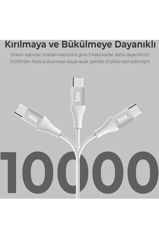Bix BXSC1CC 60 W Type-C to Type-C 1.2 M Silikon Şarj ve Data Kablosu